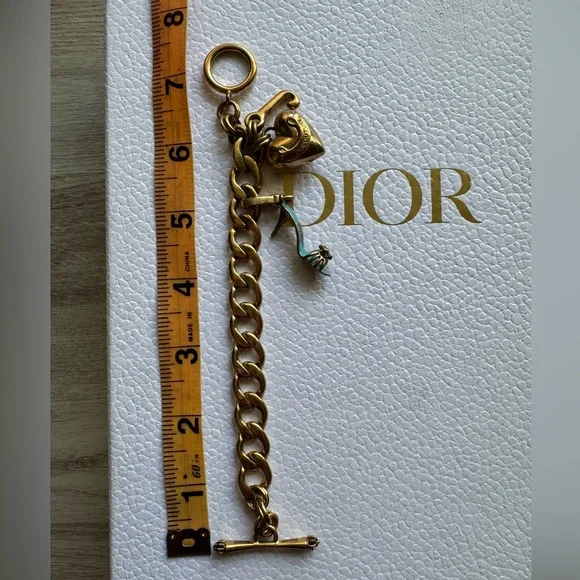 Juicy Couture Y2K Gold Tone Charm Chunky Bracelet Heart, J & Teal High Heel - Picture 6 of 9